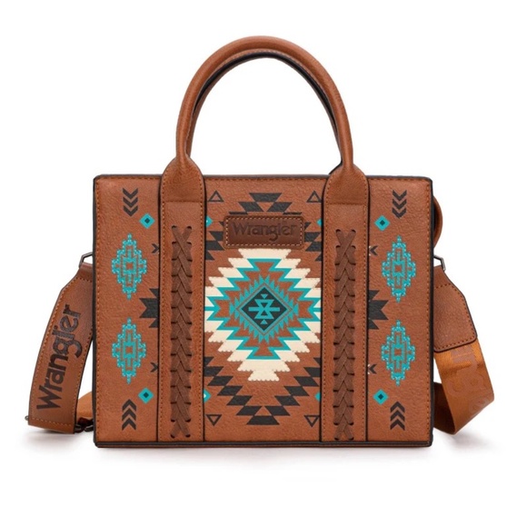 Wrangler Aztec Pattern Print Tote Bag Brown NWT - Picture 3 of 7